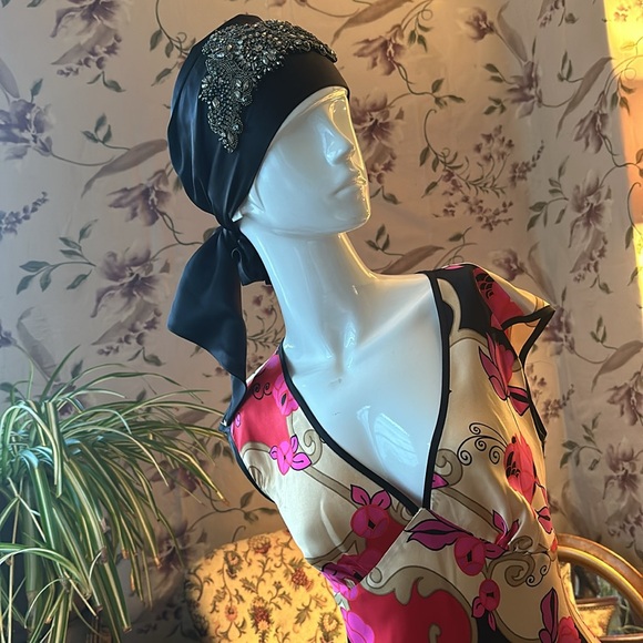 Pure Silk Charmeuse Above knee New Dress Drop shoulder Sleeveless V neck Floral - Picture 2 of 13